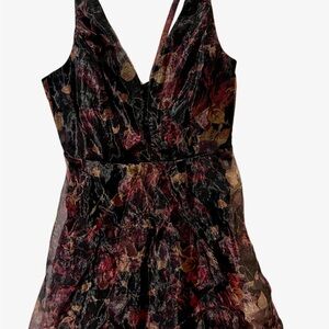 Lulu's Imagine Romance Black Floral Print Organza Skater Dress